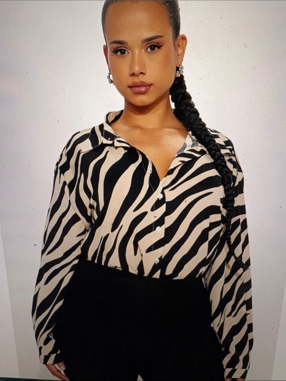 Fashion Nova Black & Cream Zebra Stripe Button-Down Shirt